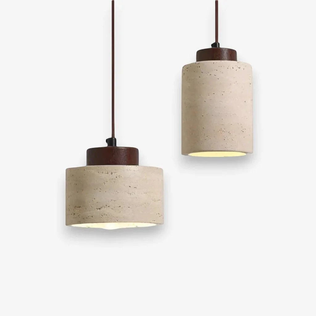 Japandi Natural Travertine Stone & Wood Pendant Light - Image 16